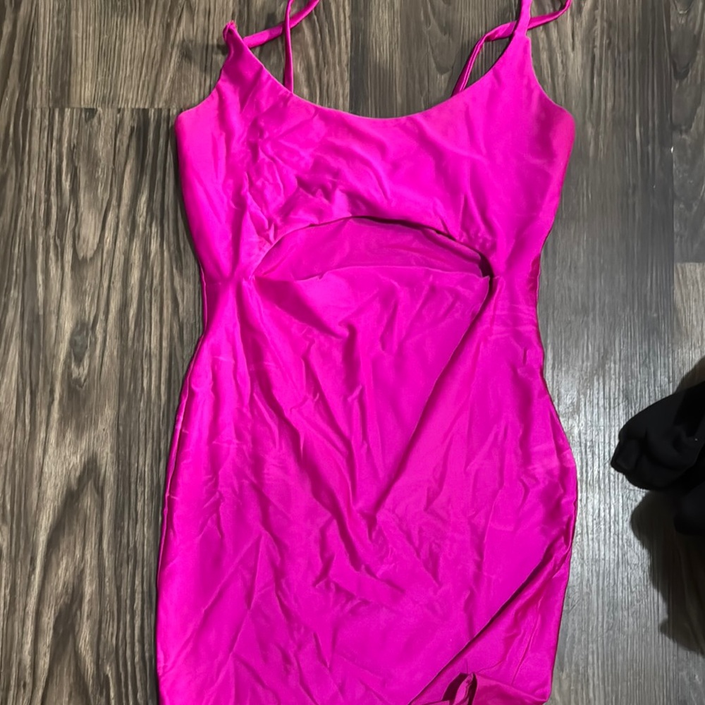 Fashion Nova Pink Bodycon Mini Dress with Cut Out and Spaghetti Straps